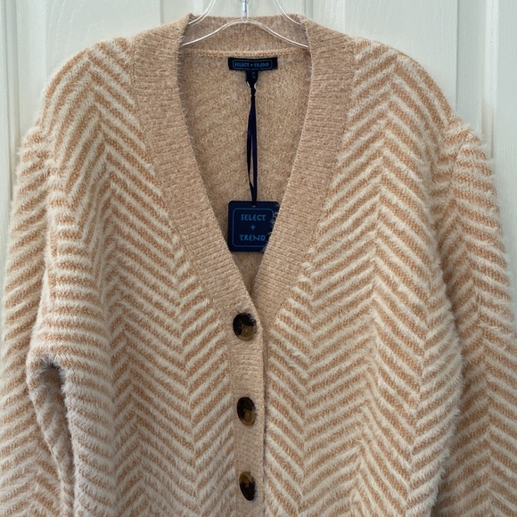 Select + Trend Cream & Peach Chevron Like Pattern Cardigan Sweater Size … - Picture 3 of 13